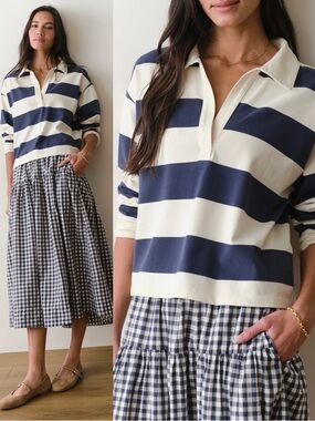 Marine Layer Luxe Sueded Polo Tee - Extra Small Navy Stripe XS NEW WITH TAGS NWT